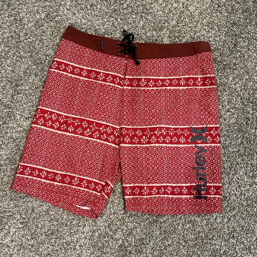 Hurley Red Striped Swim Trunks